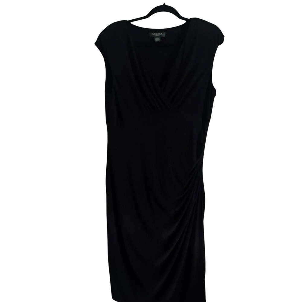 Lauren By Ralph Dress Womens 10‎ Black Jersey Knit Draped Cinched High Side Slit